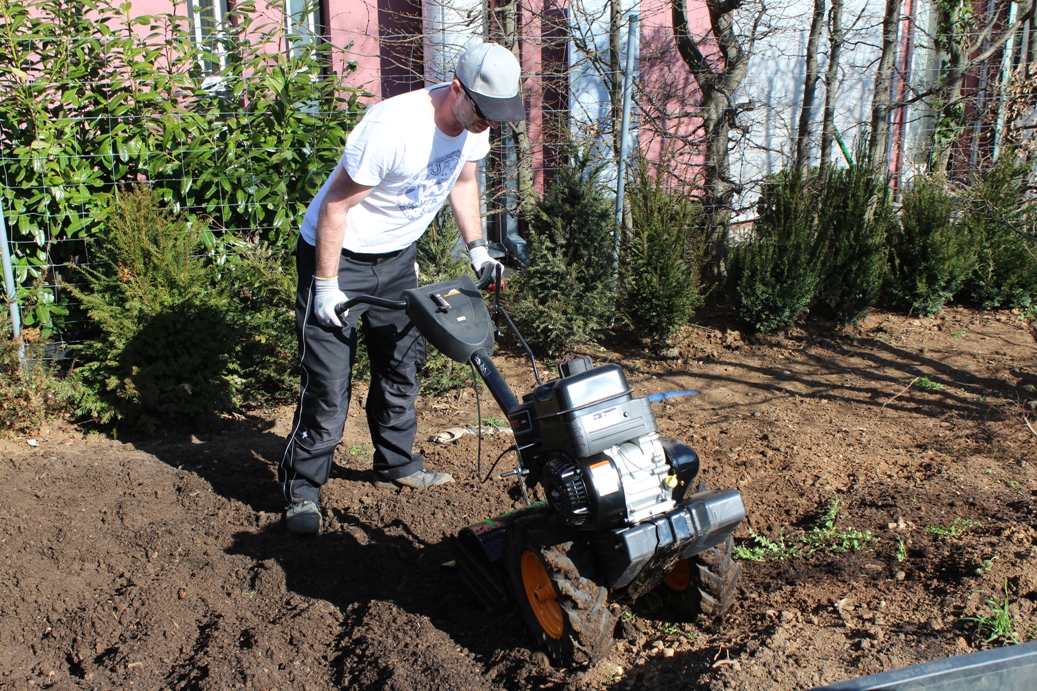 (c) Grashüpfer, Erde auflockern mit der Fräse